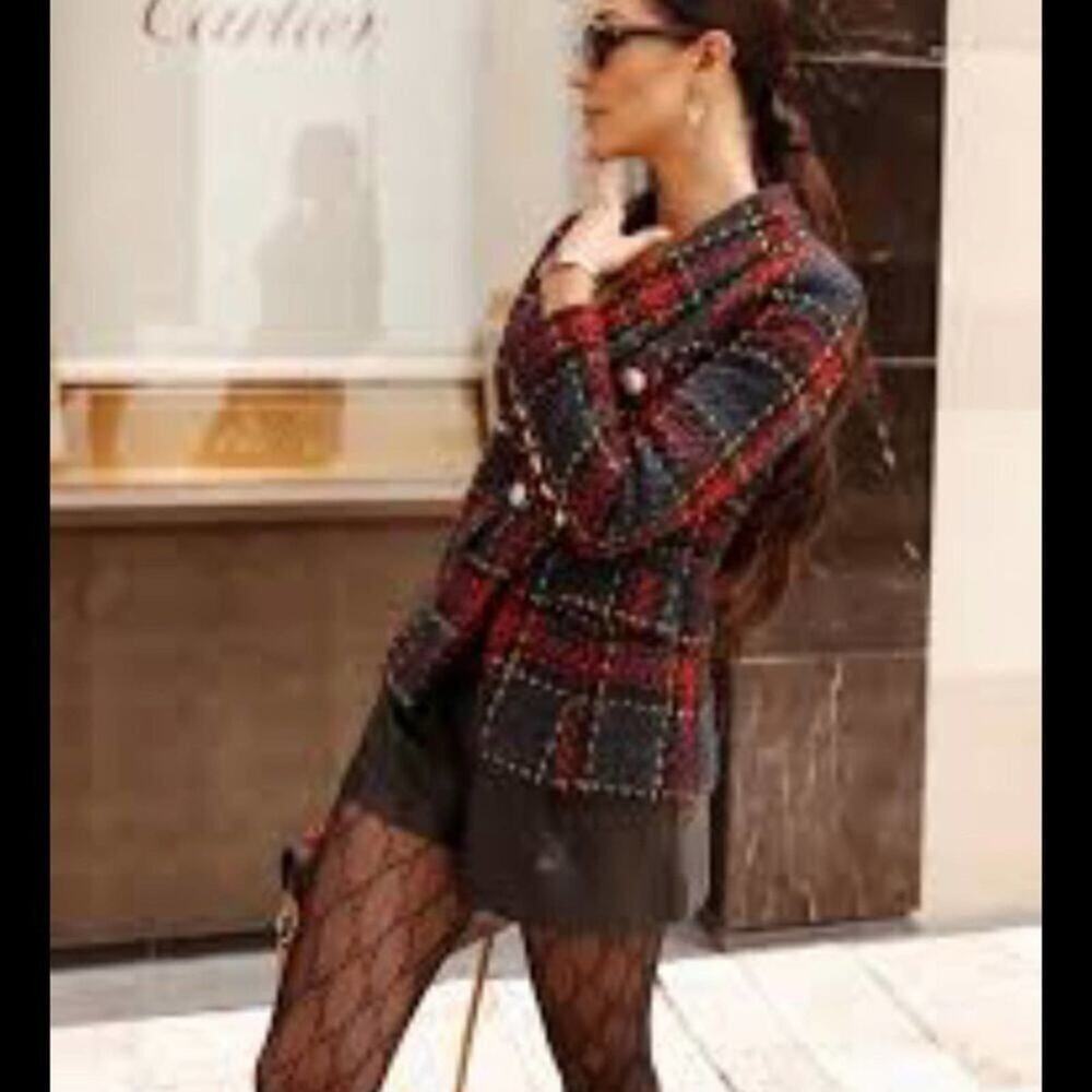 J.Mc LAUGHLIN FOR SANYO PLAID BLAZER JACKET SIZE 10